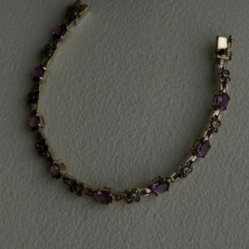 FAS 925 Sterling Silver Amethyst & Marcasite Flower Bracelet 7