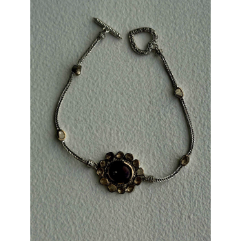 Antique Djoy 925 Sterling Silver Ruby & Beryl Flower Heart Bracelet 7