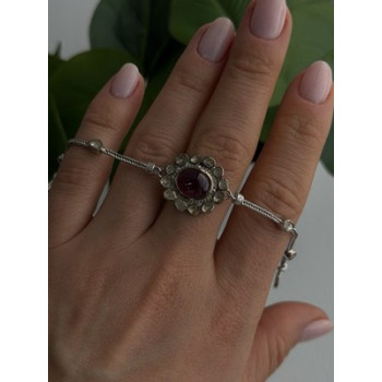 Antique Djoy 925 Sterling Silver Ruby & Beryl Flower Heart Bracelet 7