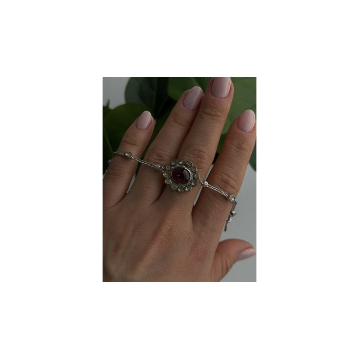 Antique Djoy 925 Sterling Silver Ruby & Beryl Flower Heart Bracelet 7