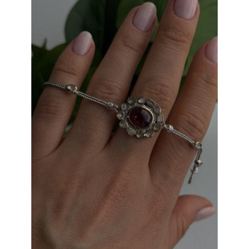 Antique Djoy 925 Sterling Silver Ruby & Beryl Flower Heart Bracelet 7