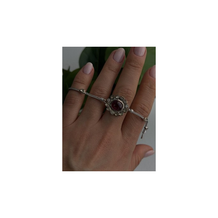 Antique Djoy 925 Sterling Silver Ruby & Beryl Flower Heart Bracelet 7