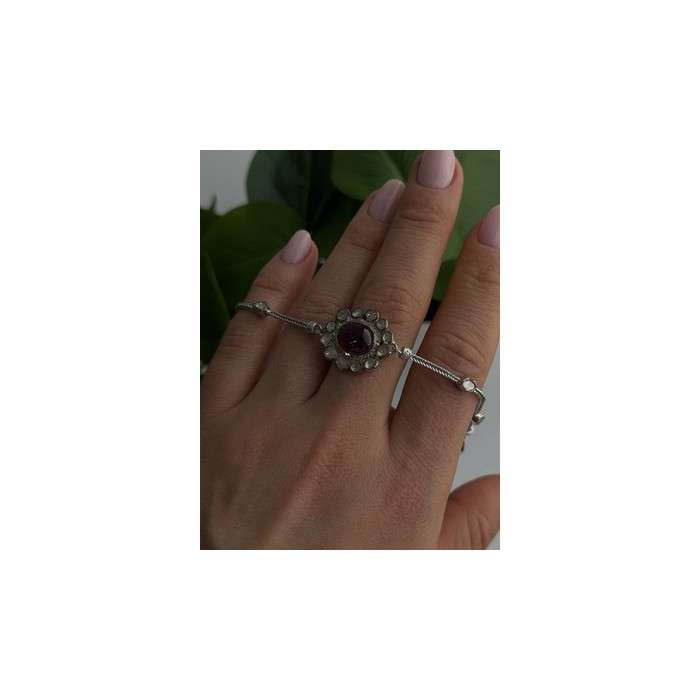 Antique Djoy 925 Sterling Silver Ruby & Beryl Flower Heart Bracelet 7