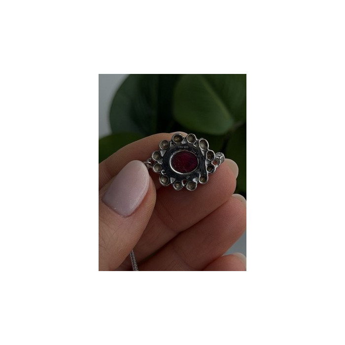 Antique Djoy 925 Sterling Silver Ruby & Beryl Flower Heart Bracelet 7