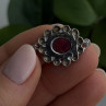 Antique Djoy 925 Sterling Silver Ruby & Beryl Flower Heart Bracelet 7