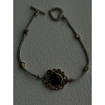 Antique Djoy 925 Sterling Silver Ruby & Beryl Flower Heart Bracelet 7