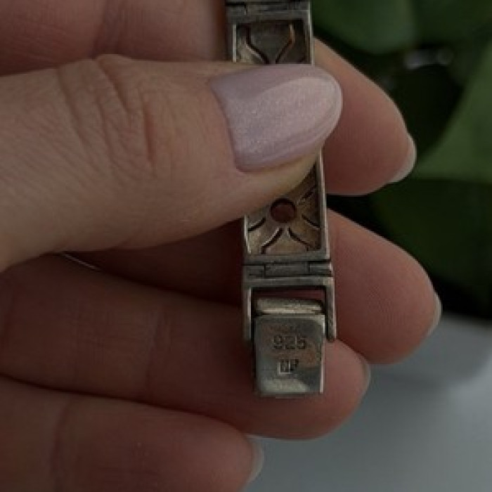 Vintage 925 Sterling Silver Multi Color Tourmaline & Marcasite Bracelet 7
