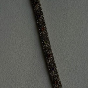 Vintage 925 Sterling Silver Multi Color Tourmaline & Marcasite Bracelet 7