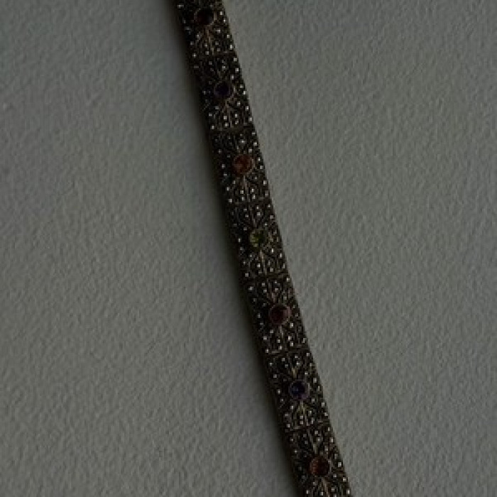 Vintage 925 Sterling Silver Multi Color Tourmaline & Marcasite Bracelet 7