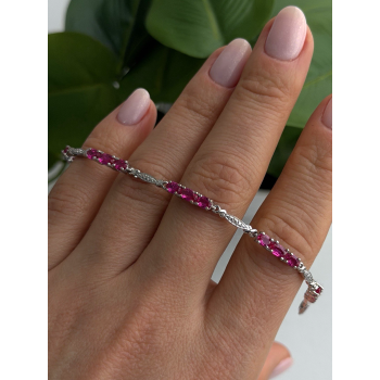 925 Sterling Silver Pink Sapphire Love Romantic Bracelet 7