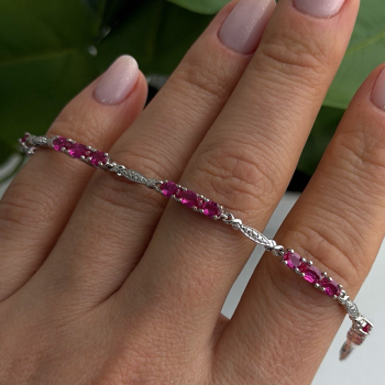 925 Sterling Silver Pink Sapphire Love Romantic Bracelet 7