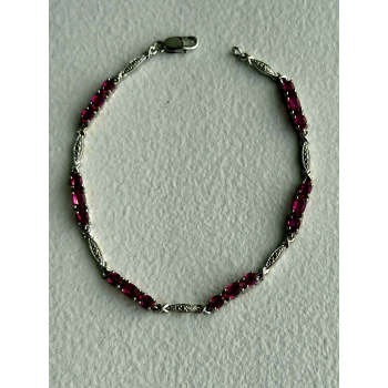 925 Sterling Silver Pink Sapphire Love Romantic Bracelet 7