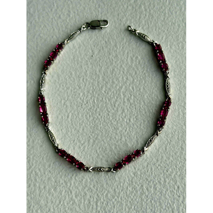 925 Sterling Silver Pink Sapphire Love Romantic Bracelet 7