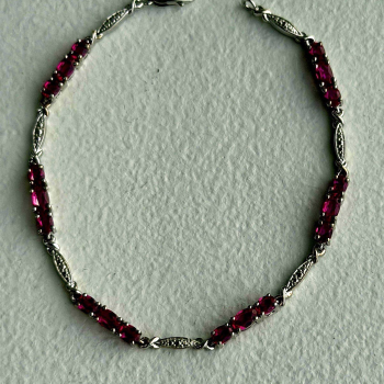 925 Sterling Silver Pink Sapphire Love Romantic Bracelet 7