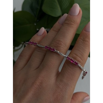 925 Sterling Silver Pink Sapphire Love Romantic Bracelet 7
