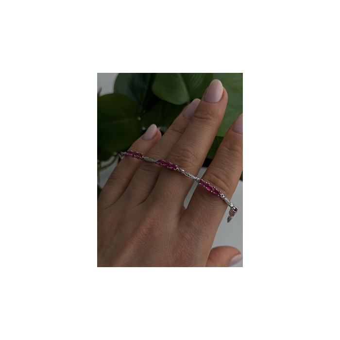 925 Sterling Silver Pink Sapphire Love Romantic Bracelet 7
