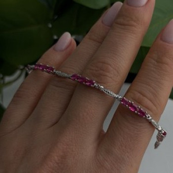 925 Sterling Silver Pink Sapphire Love Romantic Bracelet 7