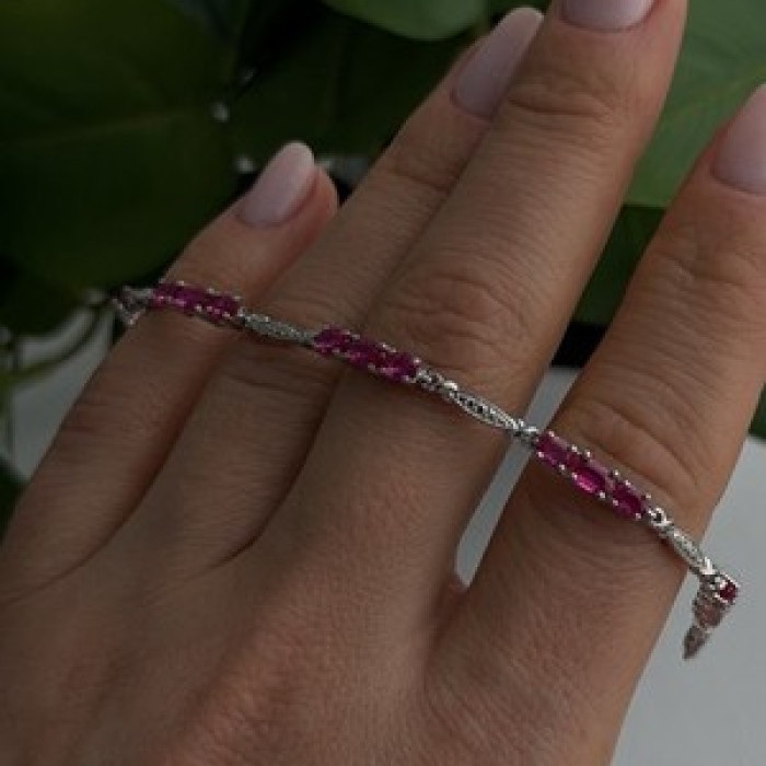 925 Sterling Silver Pink Sapphire Love Romantic Bracelet 7