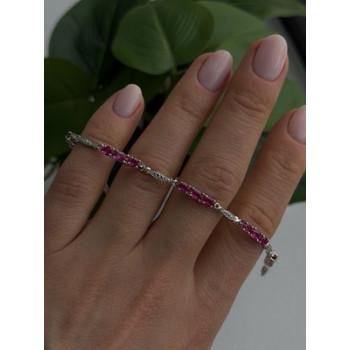 925 Sterling Silver Pink Sapphire Love Romantic Bracelet 7