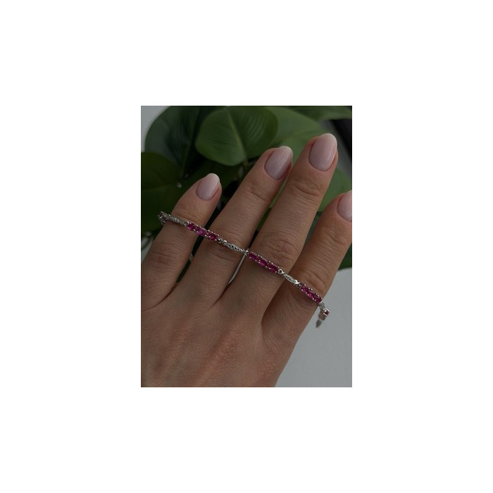 925 Sterling Silver Pink Sapphire Love Romantic Bracelet 7