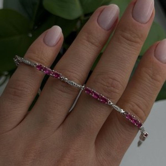 925 Sterling Silver Pink Sapphire Love Romantic Bracelet 7