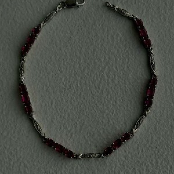 925 Sterling Silver Pink Sapphire Love Romantic Bracelet 7