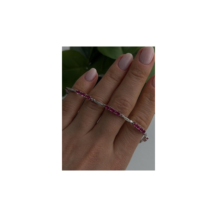 925 Sterling Silver Pink Sapphire Love Romantic Bracelet 7