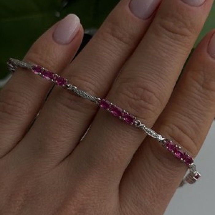 925 Sterling Silver Pink Sapphire Love Romantic Bracelet 7