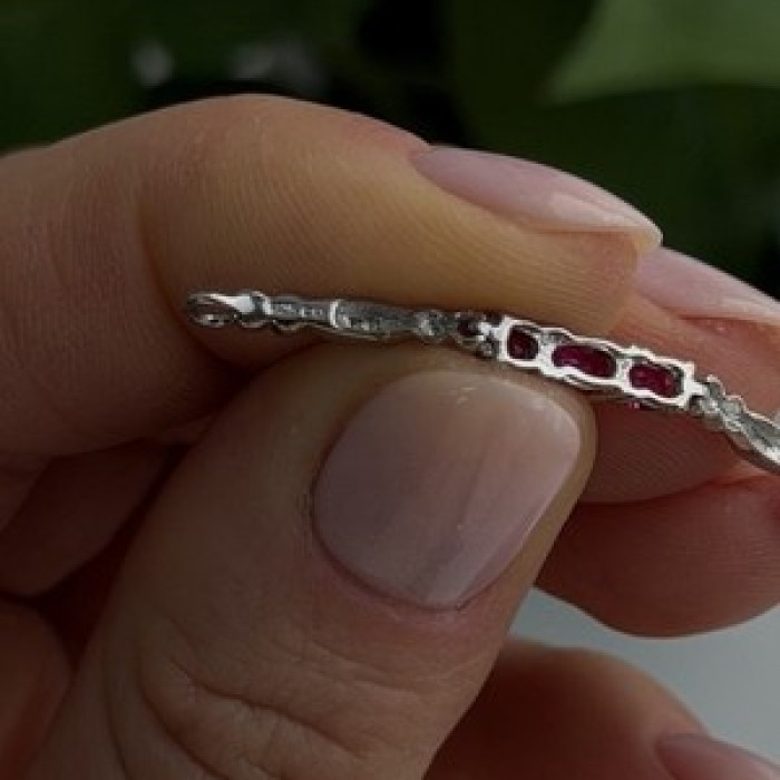 925 Sterling Silver Pink Sapphire Love Romantic Bracelet 7