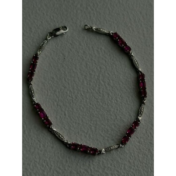 925 Sterling Silver Pink Sapphire Love Romantic Bracelet 7