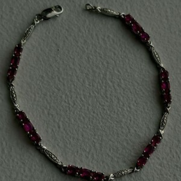 925 Sterling Silver Pink Sapphire Love Romantic Bracelet 7