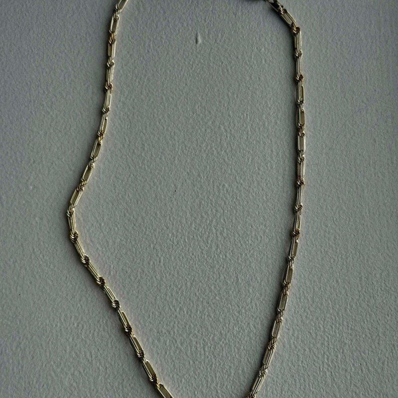 14K Yellow Gold & 925 Sterling Silver Chain Necklace Made in USA Length 18 in