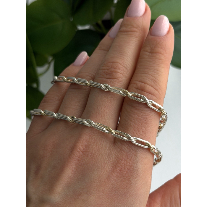 14K Yellow Gold & 925 Sterling Silver Chain Necklace Made in USA Length 18 in