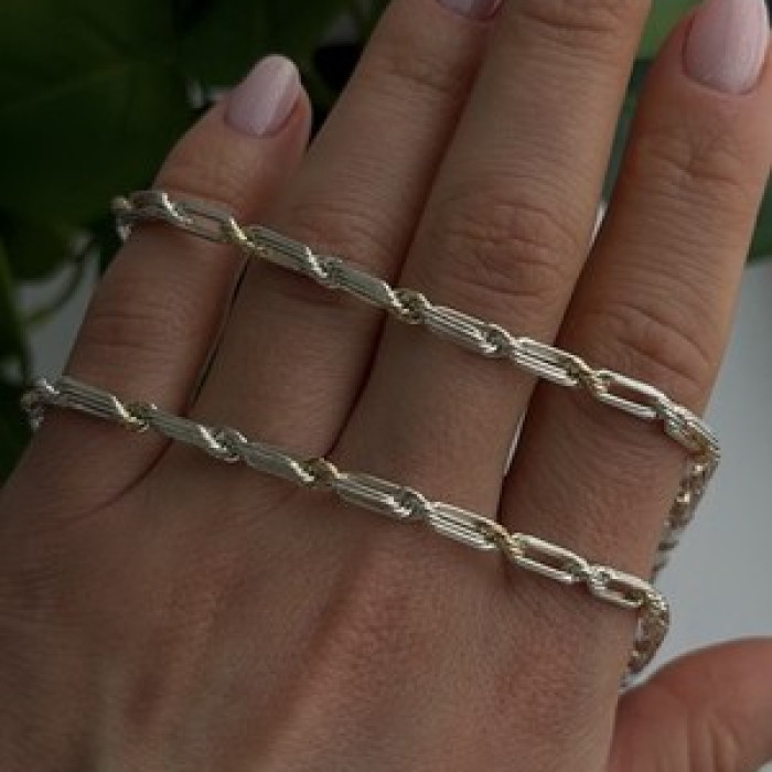 14K Yellow Gold & 925 Sterling Silver Chain Necklace Made in USA Length 18 in