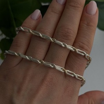 14K Yellow Gold & 925 Sterling Silver Chain Necklace Made in USA Length 18 in