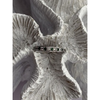 925 Sterling Silver White & Green Cz Band Ring Size 6