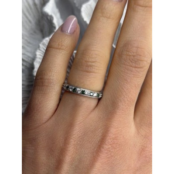 925 Sterling Silver White & Green Cz Band Ring Size 6