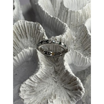 925 Sterling Silver White & Green Cz Band Ring Size 6