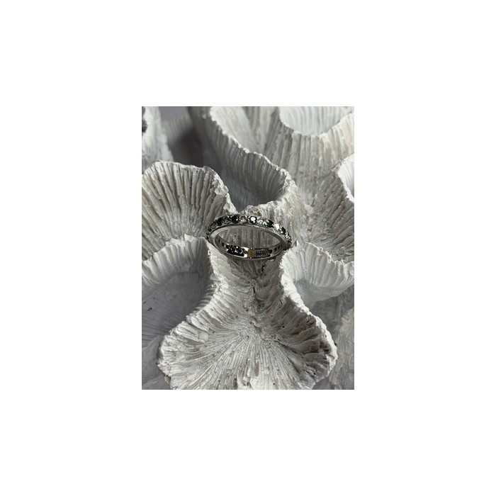 925 Sterling Silver White & Green Cz Band Ring Size 6