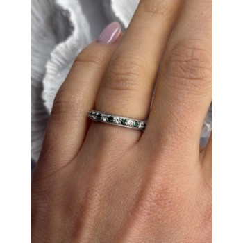 925 Sterling Silver White & Green Cz Band Ring Size 6