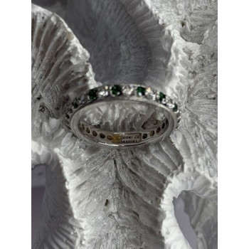 925 Sterling Silver White & Green Cz Band Ring Size 6