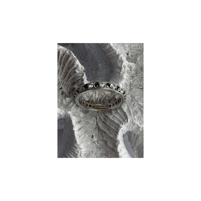 925 Sterling Silver White & Green Cz Band Ring Size 6