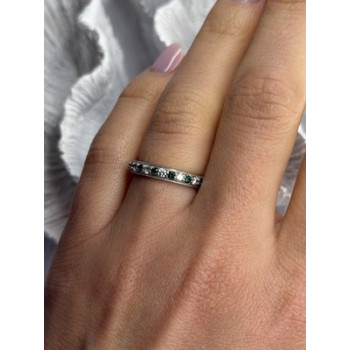 925 Sterling Silver White & Green Cz Band Ring Size 6