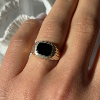 925 Sterling Silver Onyx Ring Size 7