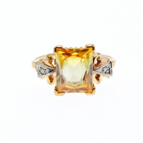 10K Yellow Gold Yellow Topaz & Diamonds Ring Size 9.75
