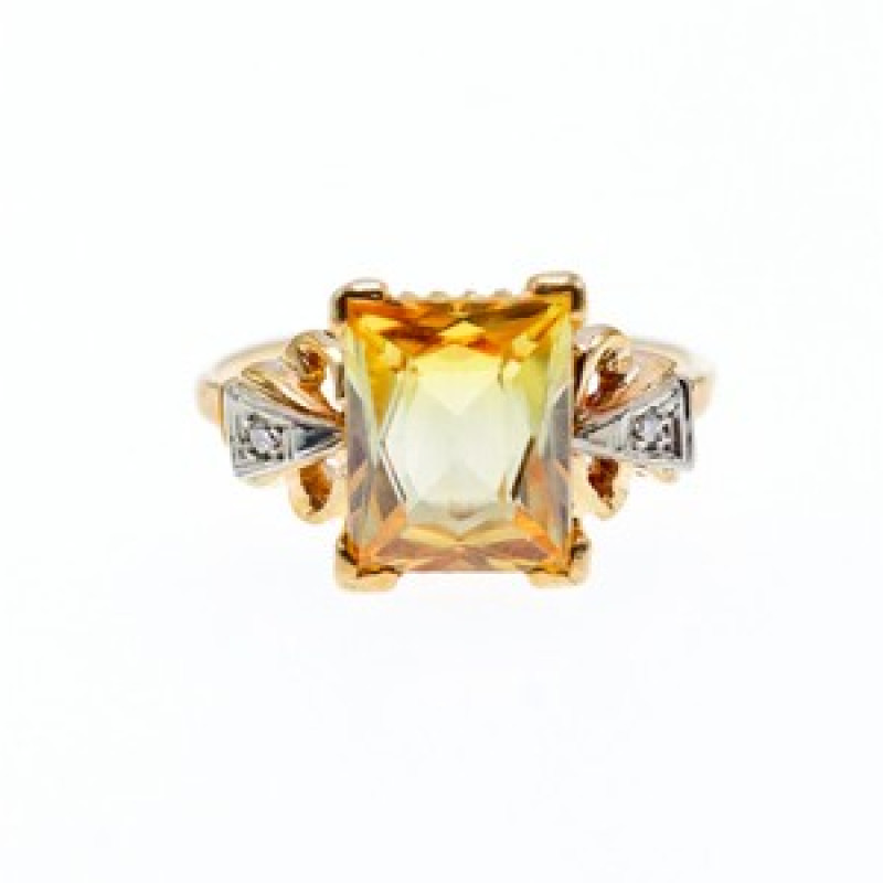 10K Yellow Gold Yellow Topaz & Diamonds Ring Size 9.75