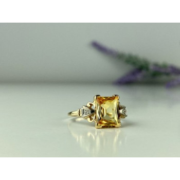 10K YELLOW GOLD YELLOW TOPAZ & DIAMONDS RING SIZE 9.75