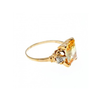 10K YELLOW GOLD YELLOW TOPAZ & DIAMONDS RING SIZE 9.75