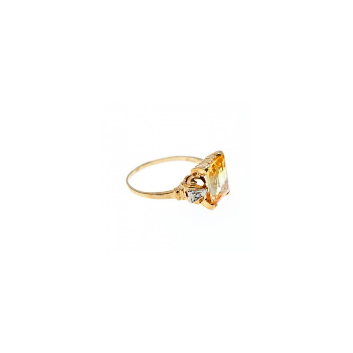 10K YELLOW GOLD YELLOW TOPAZ & DIAMONDS RING SIZE 9.75