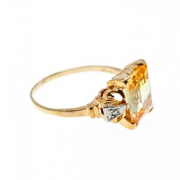 10K Yellow Gold Yellow Topaz & Diamonds Ring Size 9.75